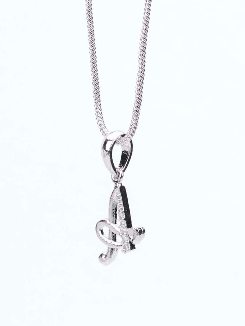 Women Silver Alphabet A Rhodium Plated Pendant With Chain - 22662125 -  Standard Image - 1