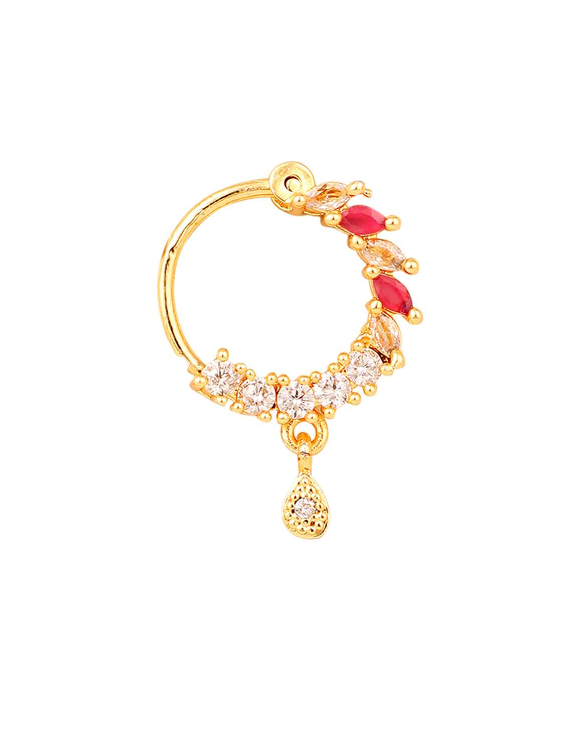 women red and silver gold brass nose pin - 22662166 -  Standard Image - 1