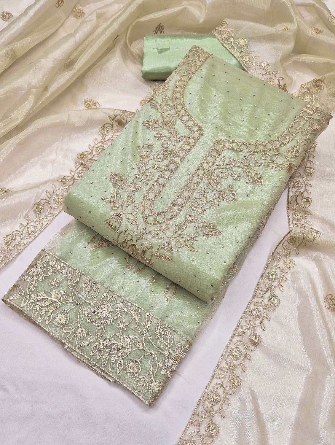 Women Solid With Work Unstitched Suit Set - 22662369 -  Standard Image - 1
