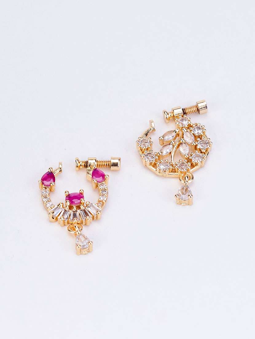 crescent shaped gold plated combo naath - 22662444 -  Standard Image - 1
