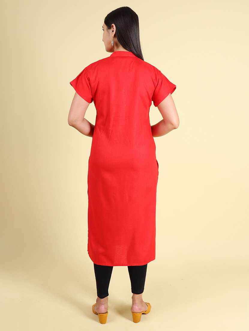 Women Solid Short Sleeve A-line Kurta - 22662473 -  Standard Image - 4