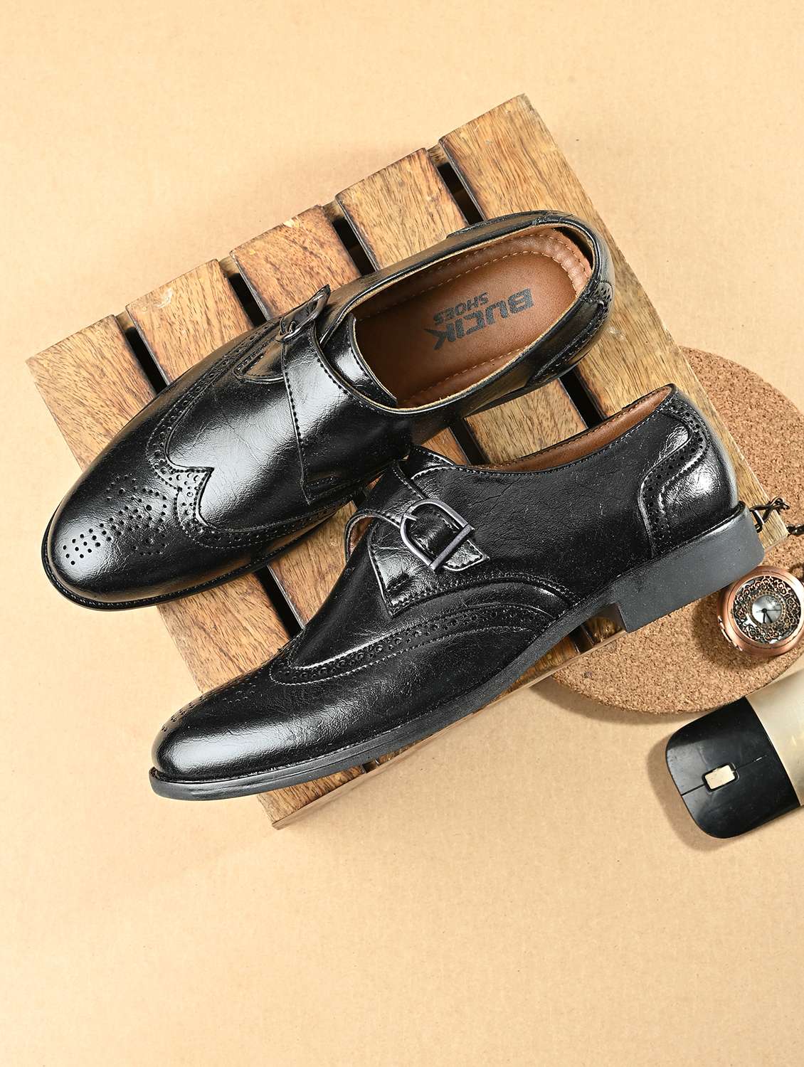Men Textured Slip On Brouges Shoes - 22662535 -  Standard Image - 1