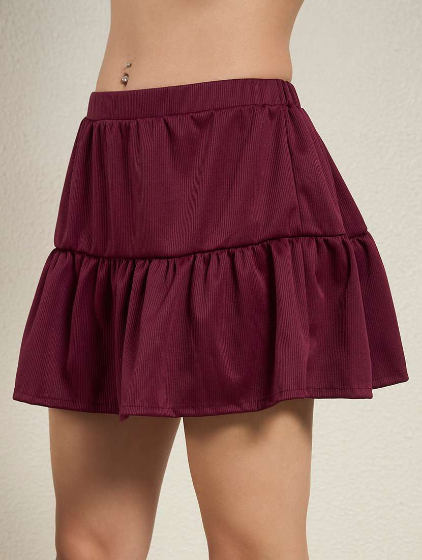 Women Solid Mid Rise Tiered Skirt - 22662594 -  Standard Image - 1