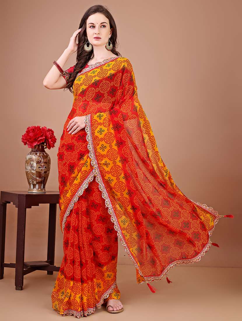 women printed casual wear saree with blouse