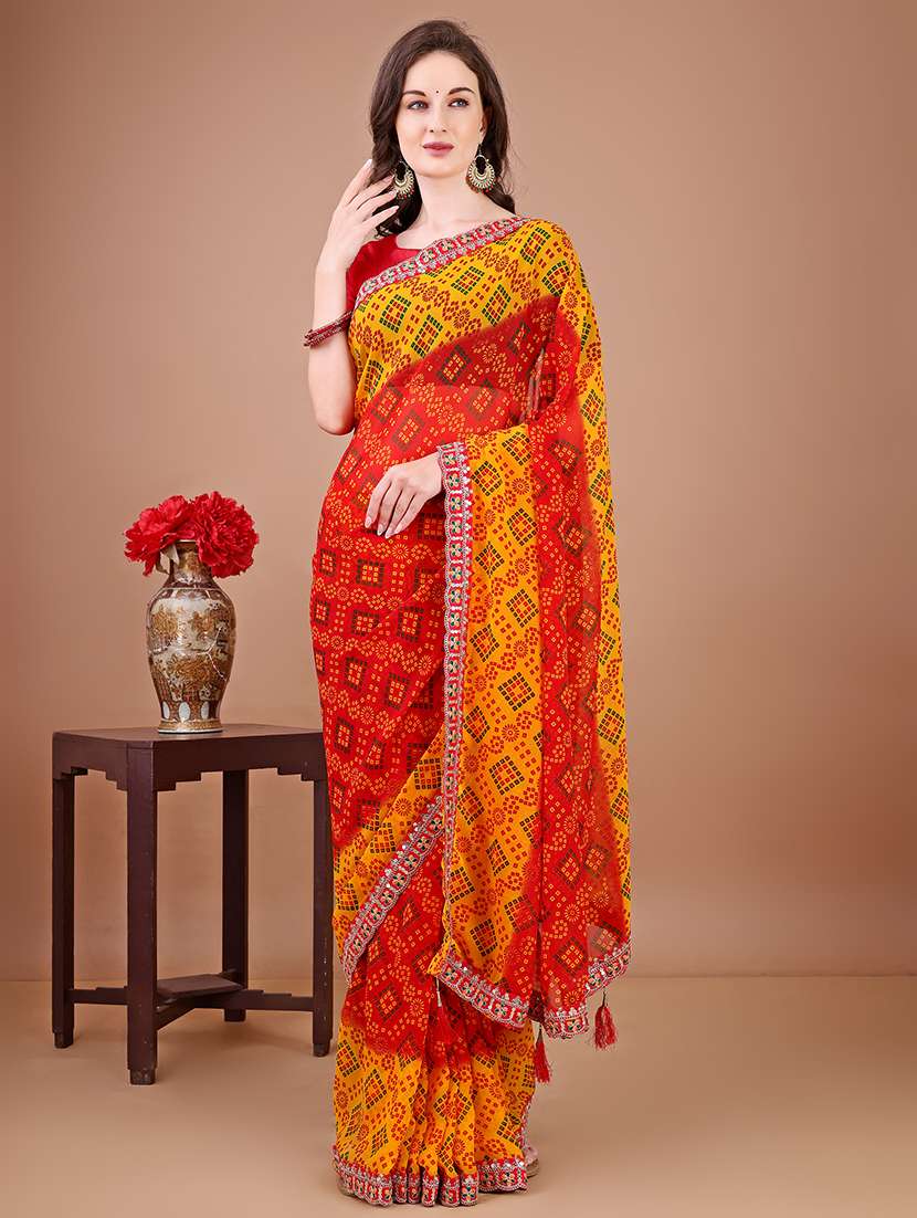 women printed casual wear saree with blouse