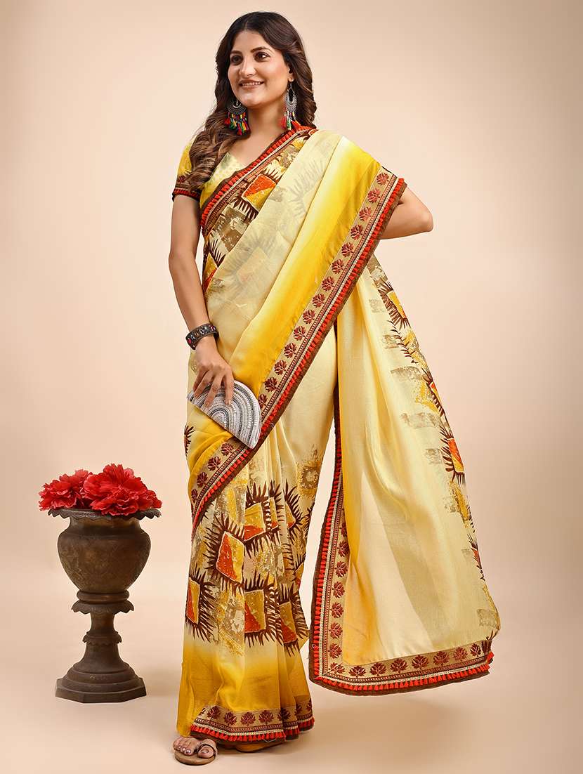 women printed casual wear saree with blouse