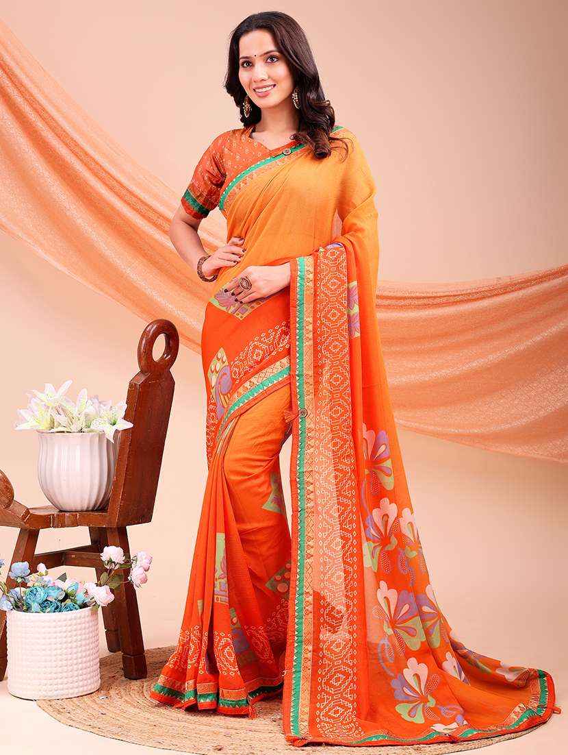 women printed casual wear saree with blouse