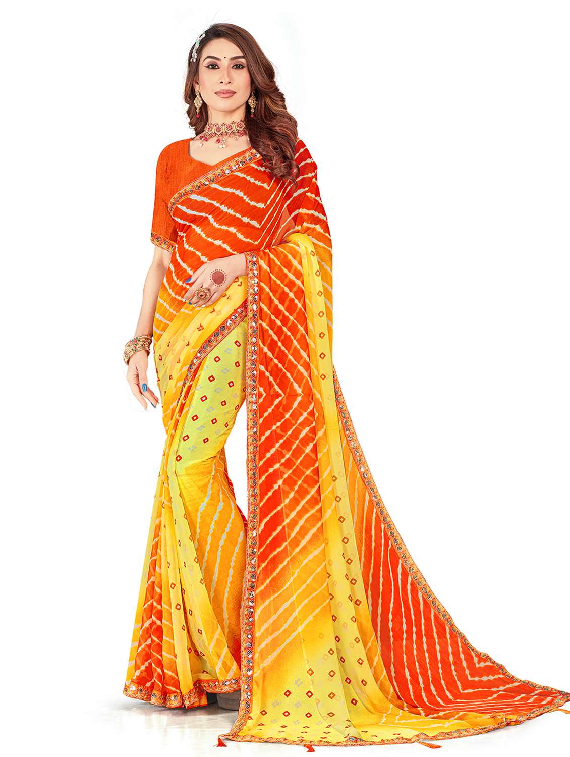 women printed casual wear saree with blouse