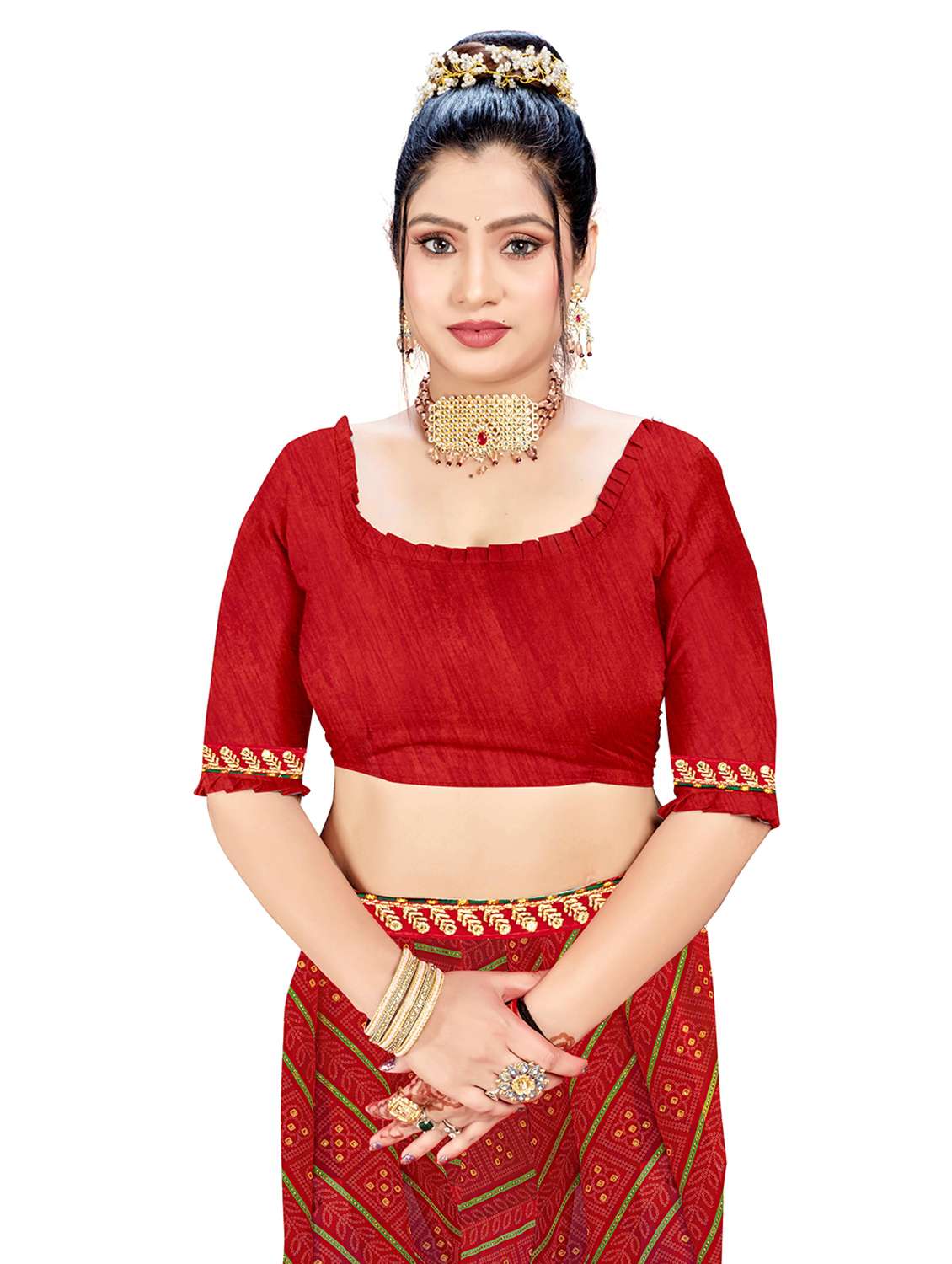 Women Printed Casual Wear Saree With Blouse - 22663367 -  Standard Image - 4
