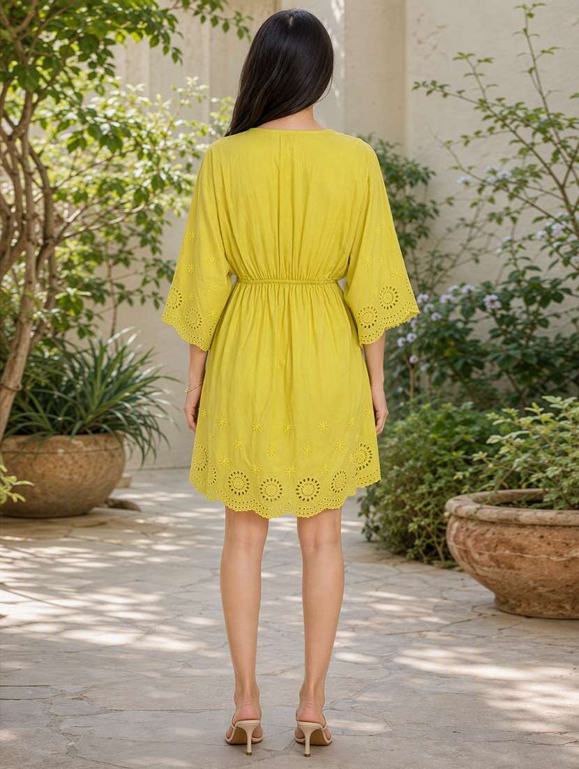 women embroidered three quarter sleeves a-line dress - 22663763 -  Standard Image - 4