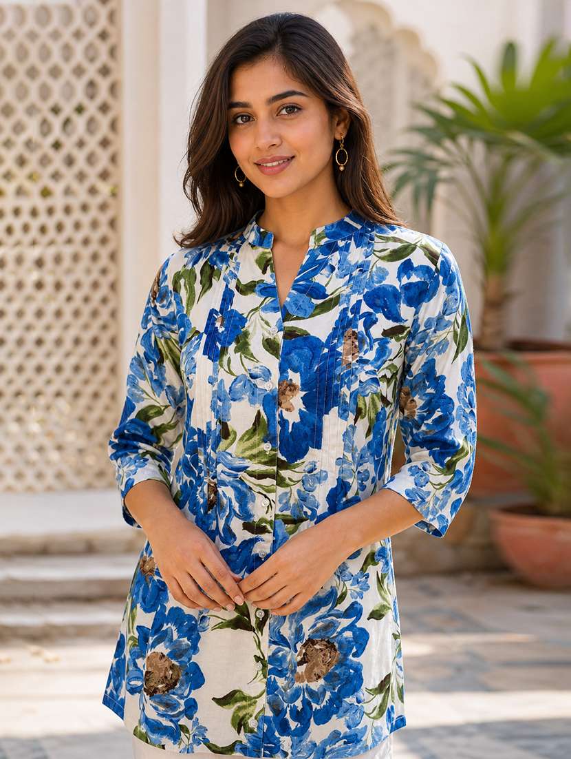 Women Printed Three Quarter Sleeves Straight Kurti - 22663801 -  Standard Image - 1