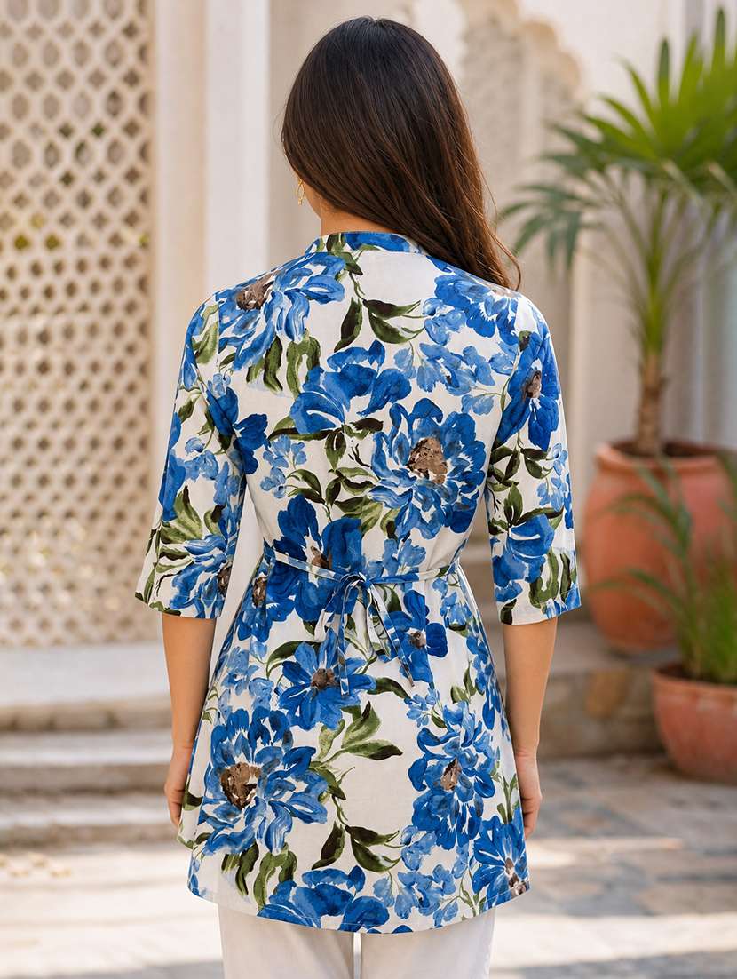 Women Printed Three Quarter Sleeves Straight Kurti - 22663801 -  Standard Image - 4