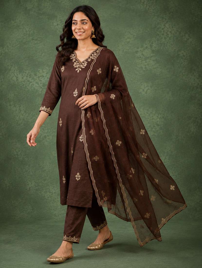 Women Embroidered Three Quarter Sleeve Kurta Pant With Dupatta Set - 22663821 -  Standard Image - 1