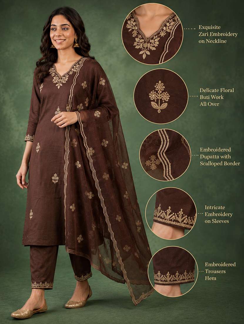 Women Embroidered Three Quarter Sleeve Kurta Pant With Dupatta Set - 22663821 -  Standard Image - 4