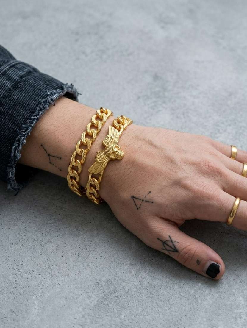Men Pair Of 2 Gold Plated Brass Bracelets - 22663932 -  Standard Image - 4