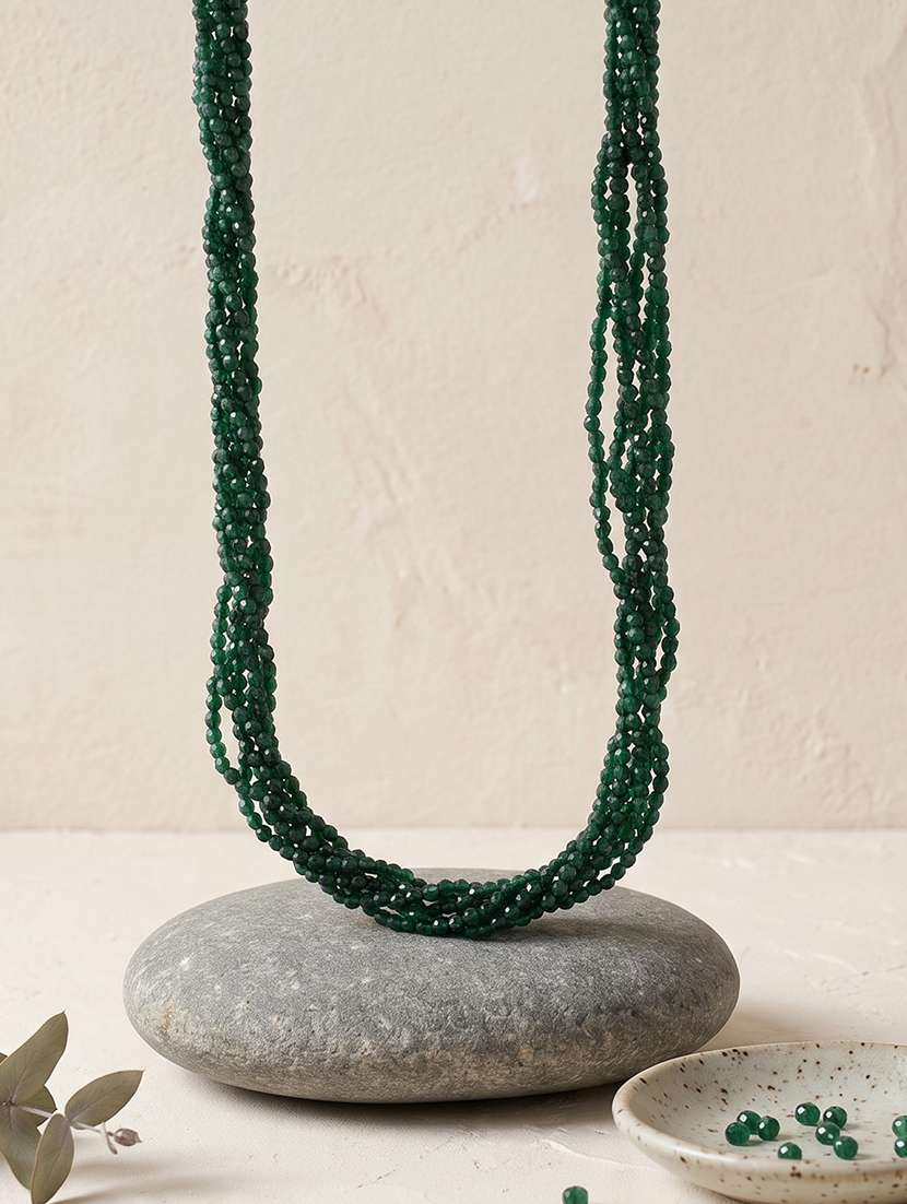 women green crystal facetted beads long necklace