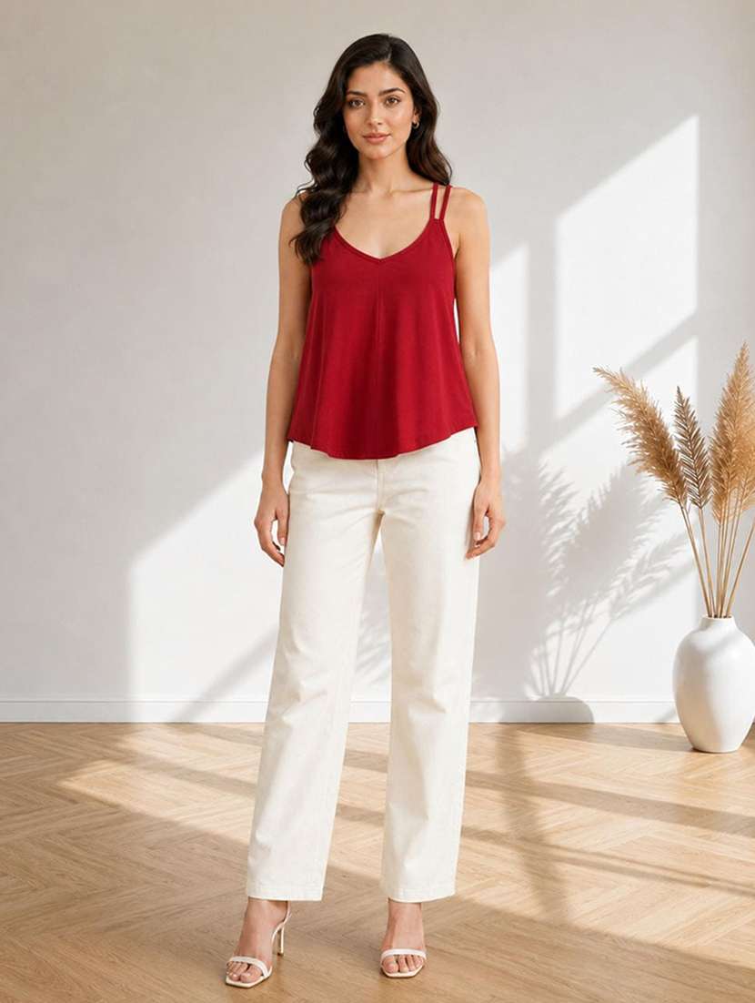 Women Solid Shoulder Strap Regular Top - 22663966 -  Standard Image - 4