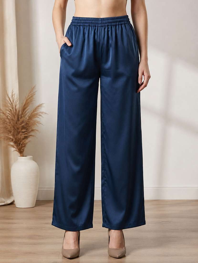 women solid mid rise straight palazzo