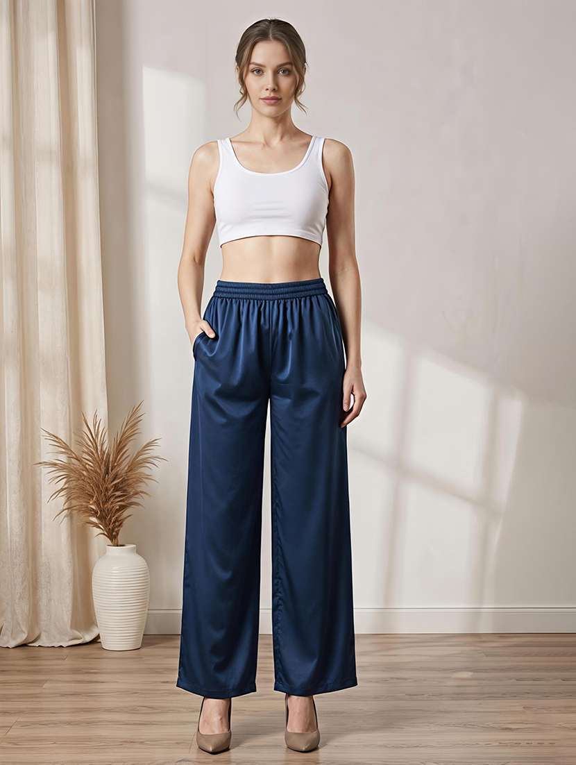 Women Solid Mid Rise Straight Palazzo - 22664427 -  Standard Image - 4