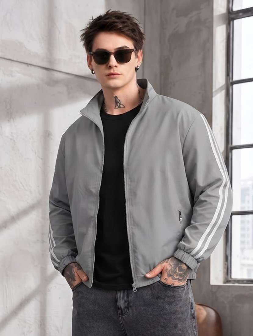 men taped long sleeves regular fit bomber jacket