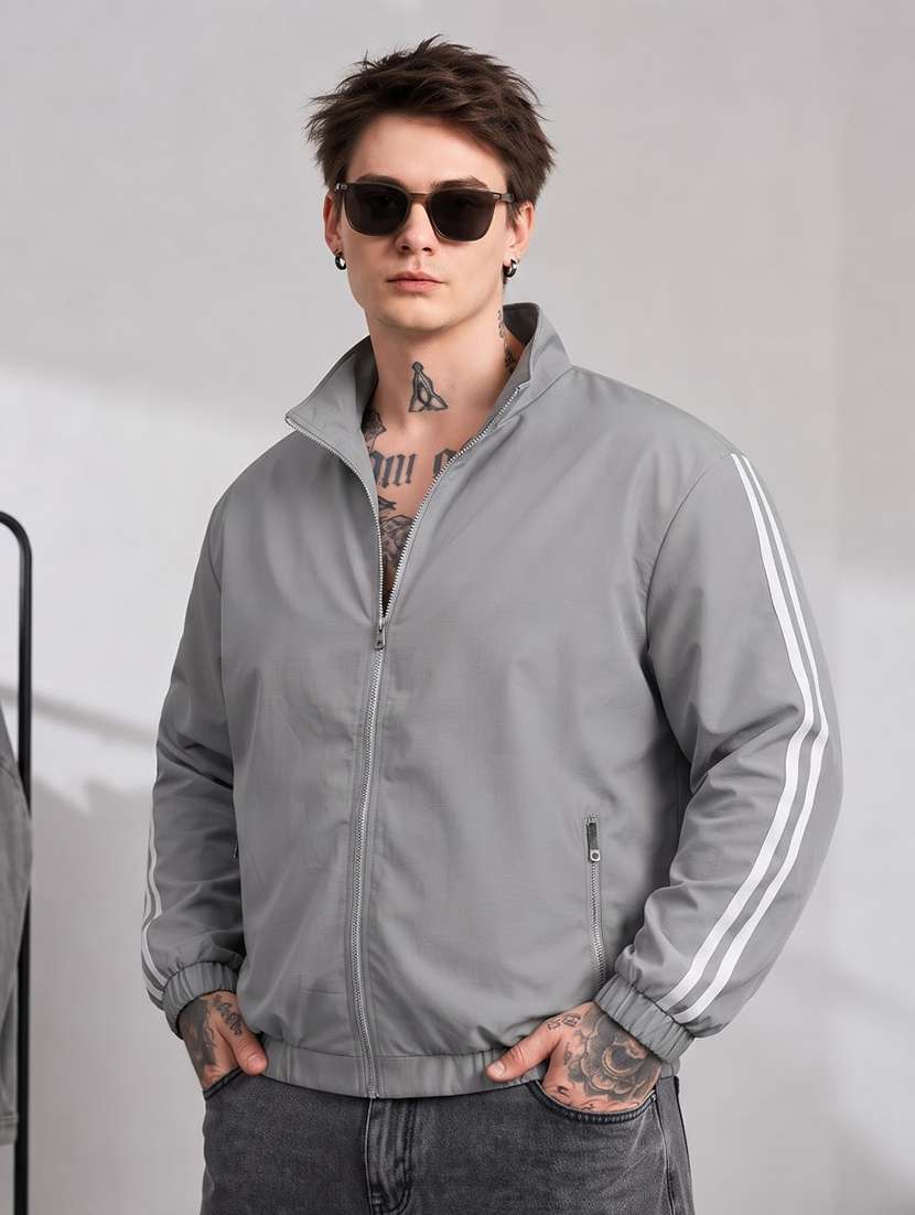 Men Taped Long Sleeves Regular Fit Bomber Jacket - 22664732 -  Standard Image - 1