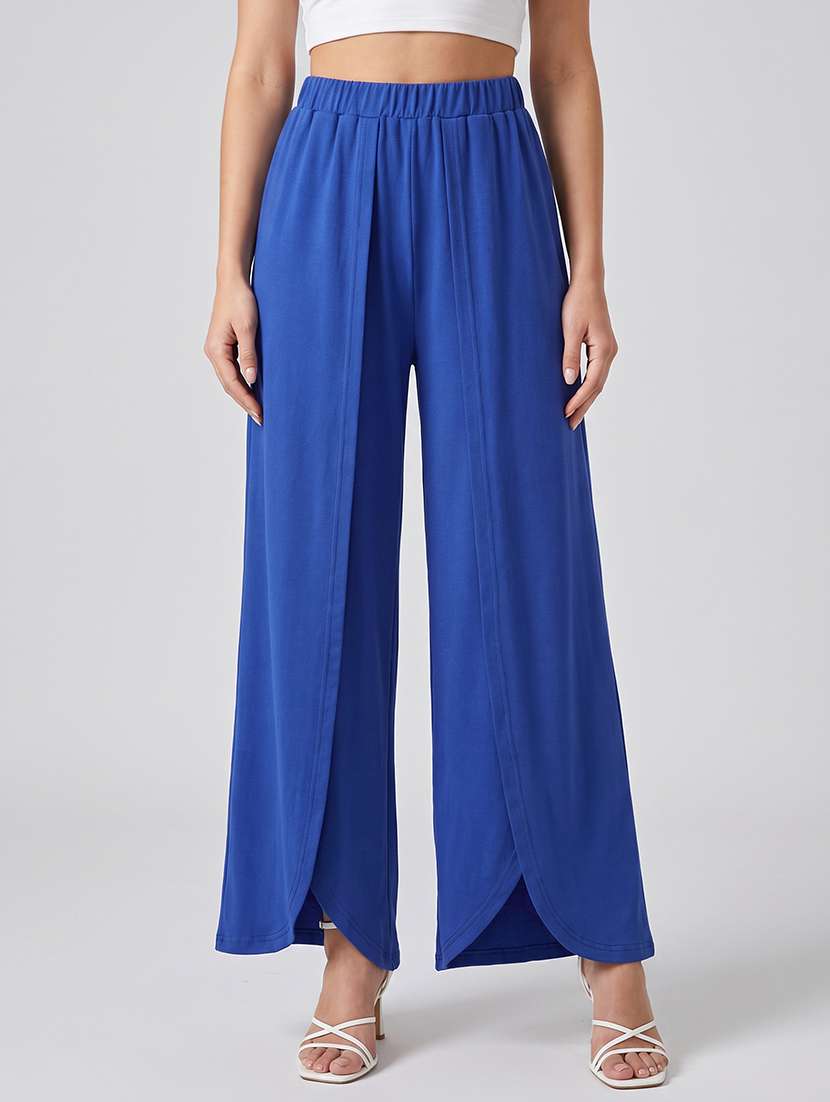 Women Solid High Rise Wide Leg Trouser - 22665104 -  Standard Image - 1