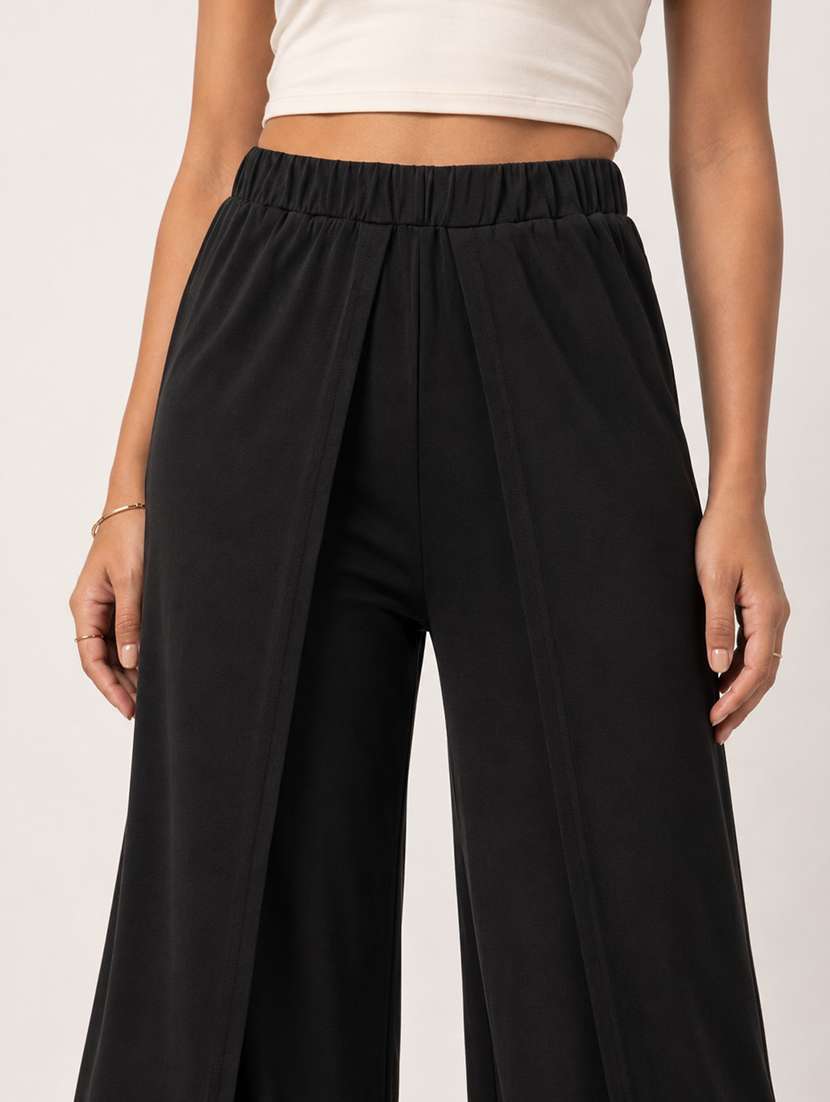 Women Solid High Rise Wide Leg Trouser - 22665105 -  Standard Image - 1