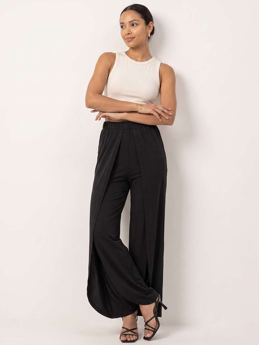 Women Solid High Rise Wide Leg Trouser - 22665105 -  Standard Image - 4
