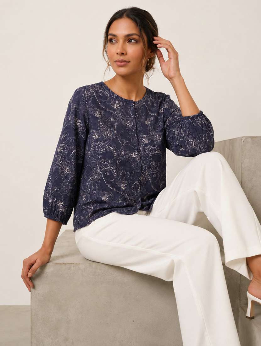 women printed three quarter sleeves regular top