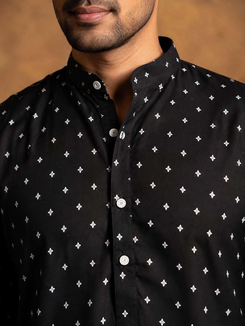 men printed mandarin neck short kurta - 22665159 -  Standard Image - 1