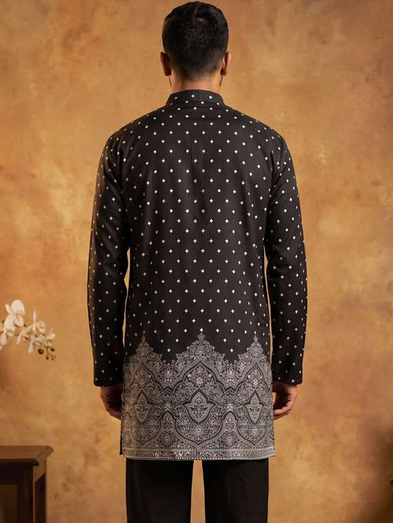 men printed mandarin neck short kurta - 22665159 -  Standard Image - 4