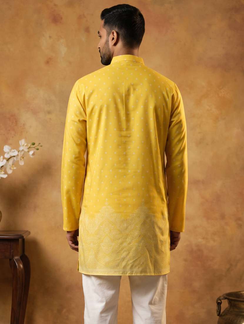 men printed mandarin neck short kurta - 22665161 -  Standard Image - 4
