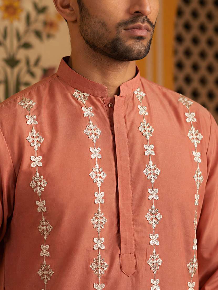 Men Embroidered Mandarin Neck Long Kurta - 22665171 -  Standard Image - 1