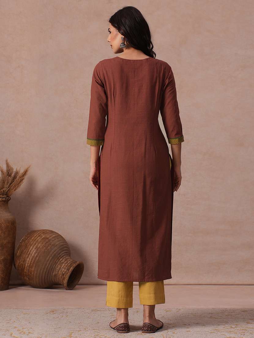 Women Embroidered Three Quarter Sleeves Straight Kurta - 22665491 -  Standard Image - 4