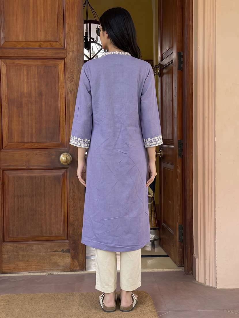 women embroidered three quarter sleeves kurta pant set - 22665853 -  Standard Image - 4
