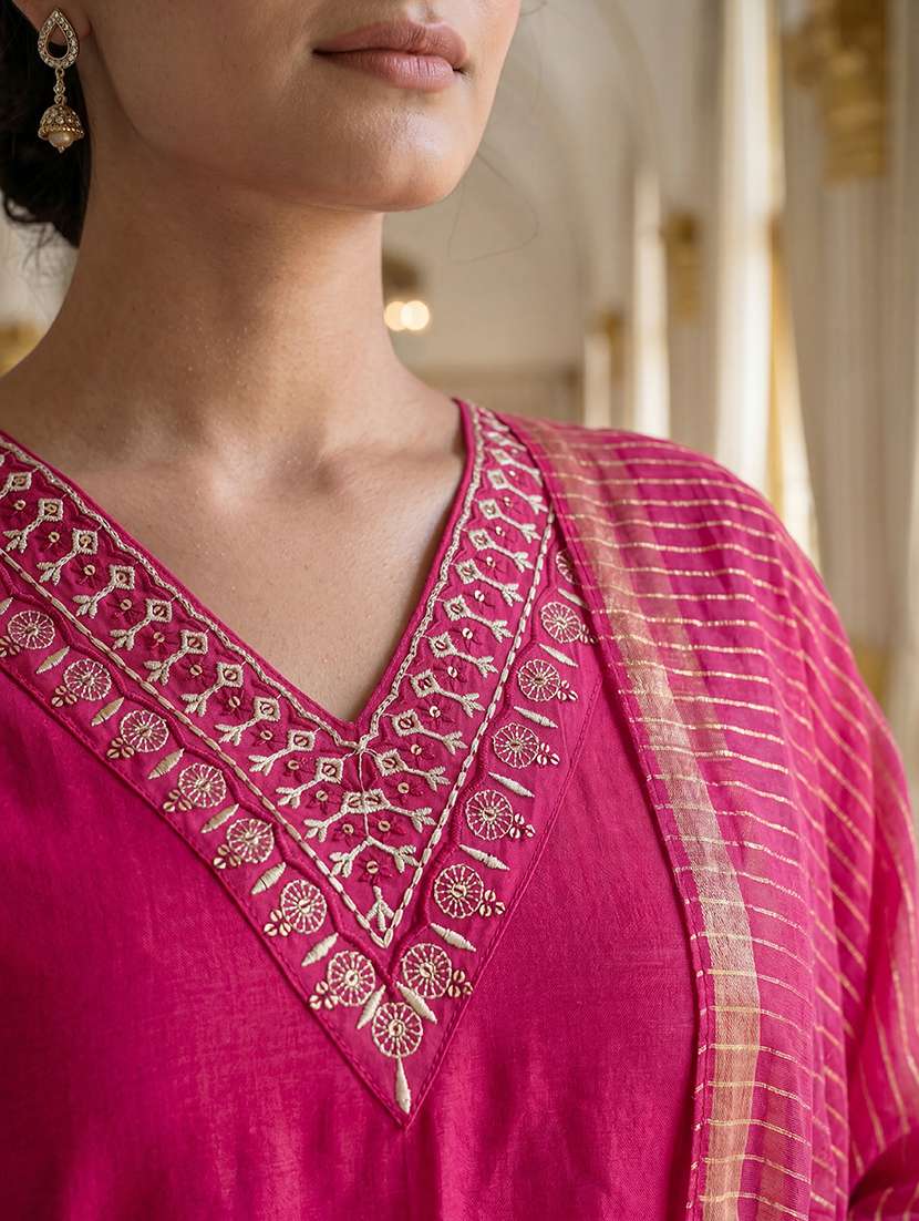 women embroidered three quarter sleeves kurta pant set with dupatta - 22665856 -  Standard Image - 1