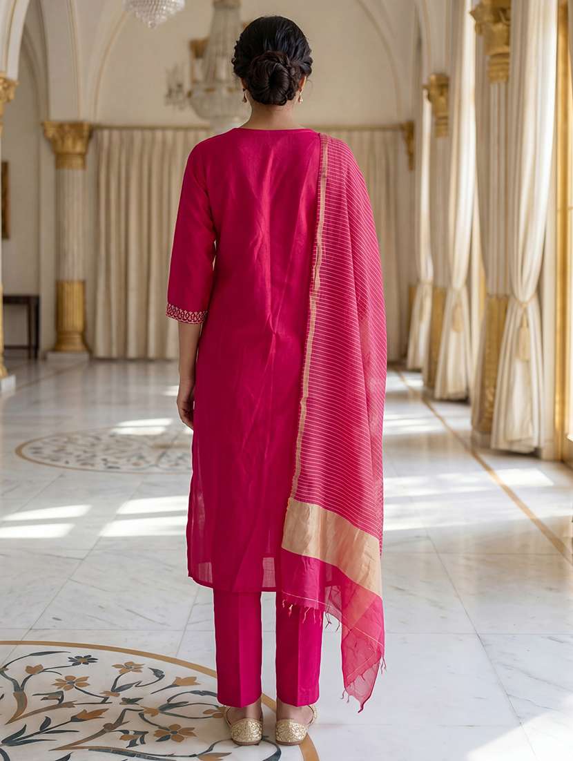 women embroidered three quarter sleeves kurta pant set with dupatta - 22665856 -  Standard Image - 4