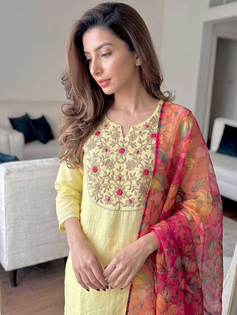 women embroidered three quarter sleeves kurta pant set with dupatta - 22665861 -  Standard Image - 1