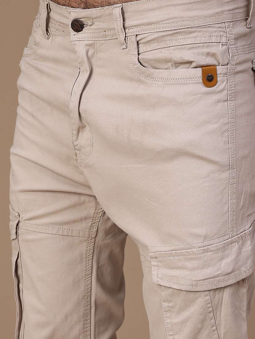 Men Solid Mid Rise Regular Fit Cargo - 22686107 -  Standard Image - 1