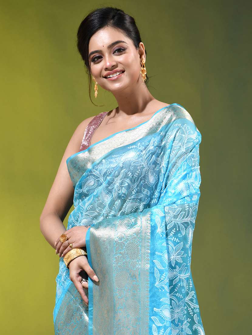 Women Solid With Work Bordered Saree With Blouse - 22686306 -  Standard Image - 1