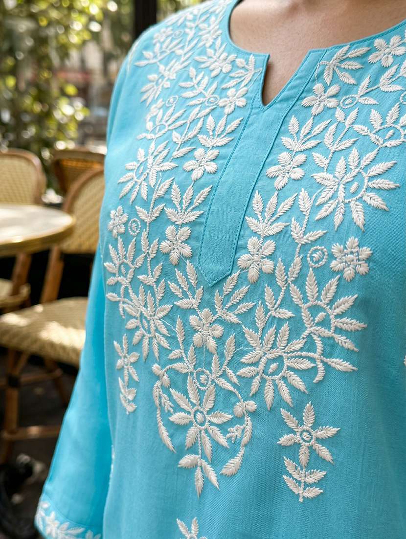 women embroidered three quarter sleeves straight kurti - 22686345 -  Standard Image - 1