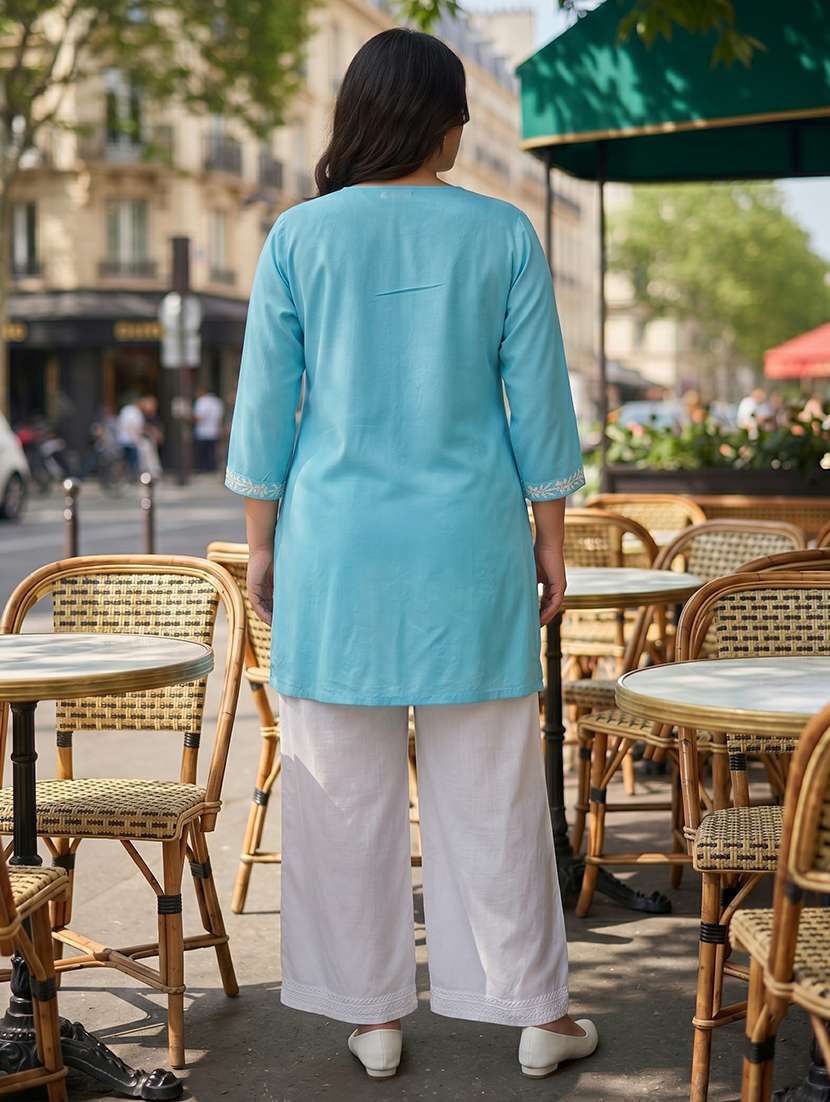 women embroidered three quarter sleeves straight kurti - 22686345 -  Standard Image - 4