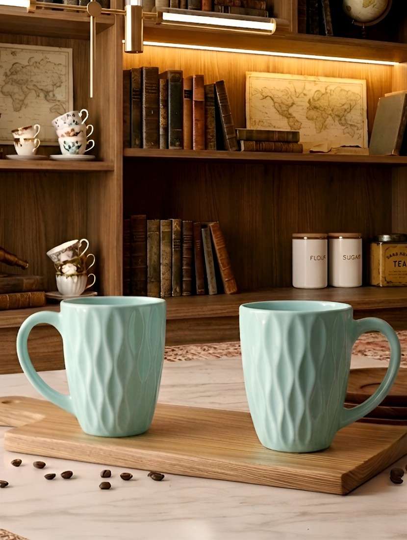 Green Ceramic Solid Textured Mug Set Of 2 - 22686593 -  Standard Image - 1