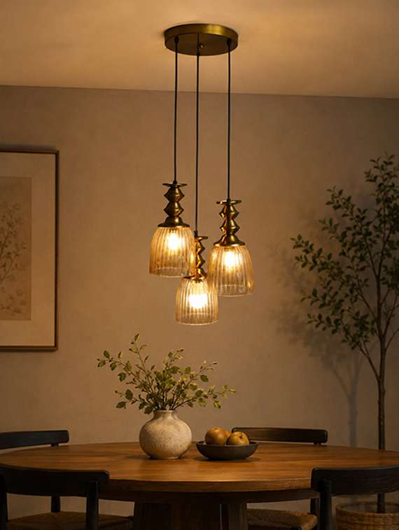 Ribbed Glass 3-light Cluster Hanging Lamp - 22686604 -  Standard Image - 1