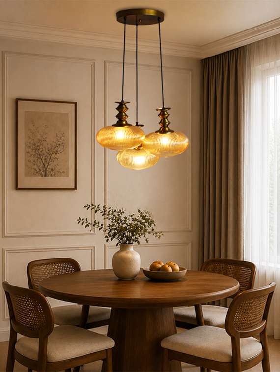 Ribbed Amber Kachori Glass Cluster Hanging Light - 22686605 -  Standard Image - 1