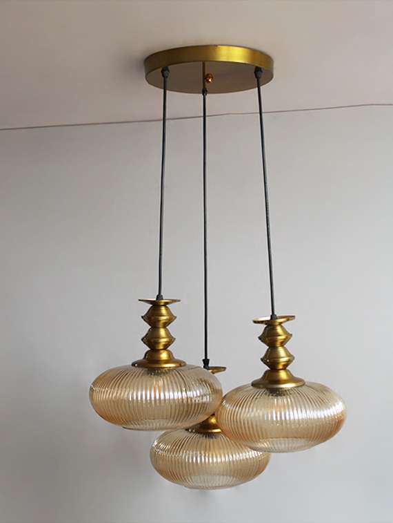 Ribbed Amber Kachori Glass Cluster Hanging Light - 22686605 -  Standard Image - 4