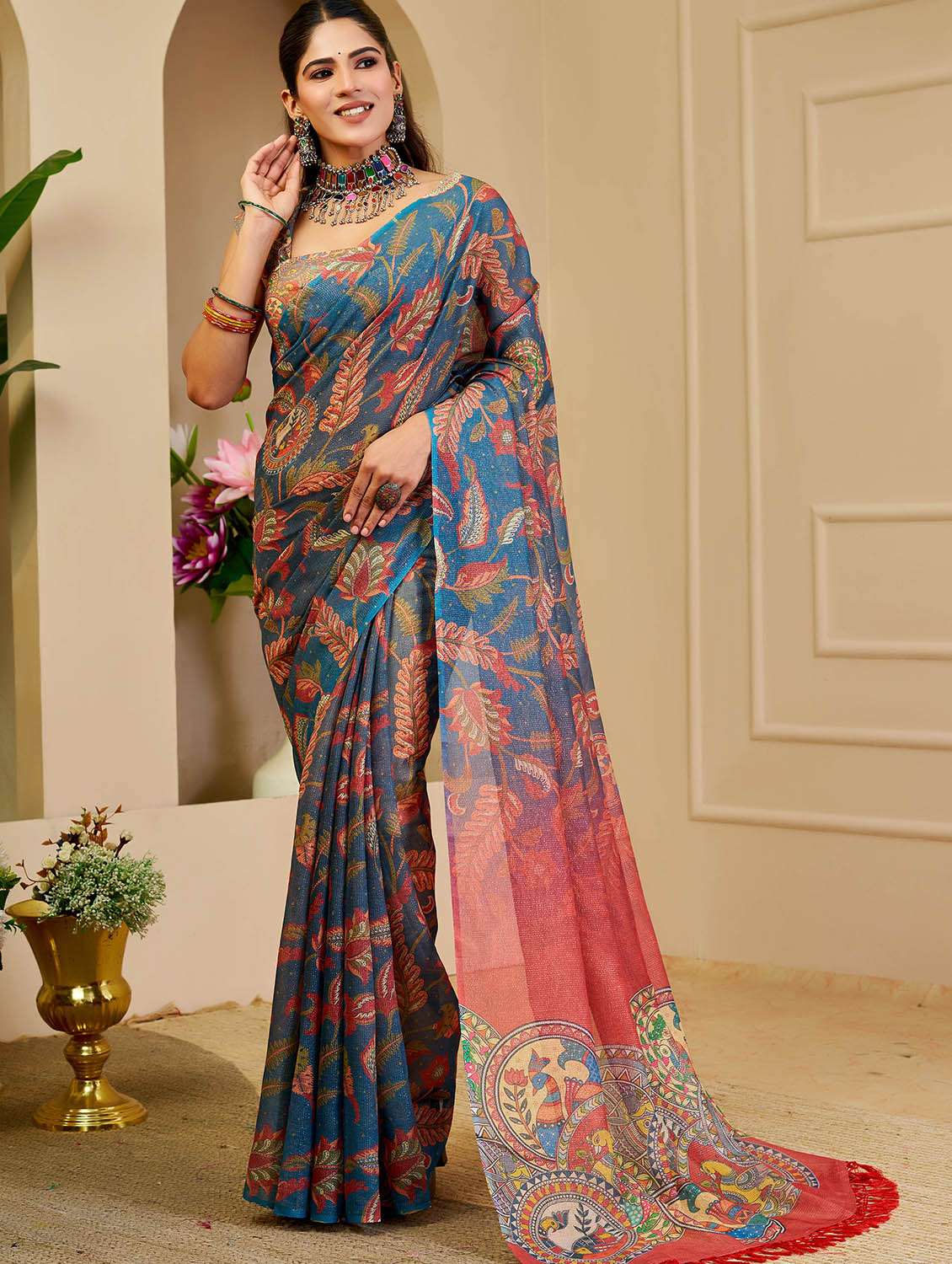women printed casual wear saree with blouse