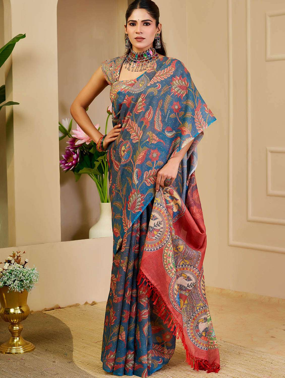 Women Printed Casual Wear Saree With Blouse - 22686618 -  Standard Image - 1