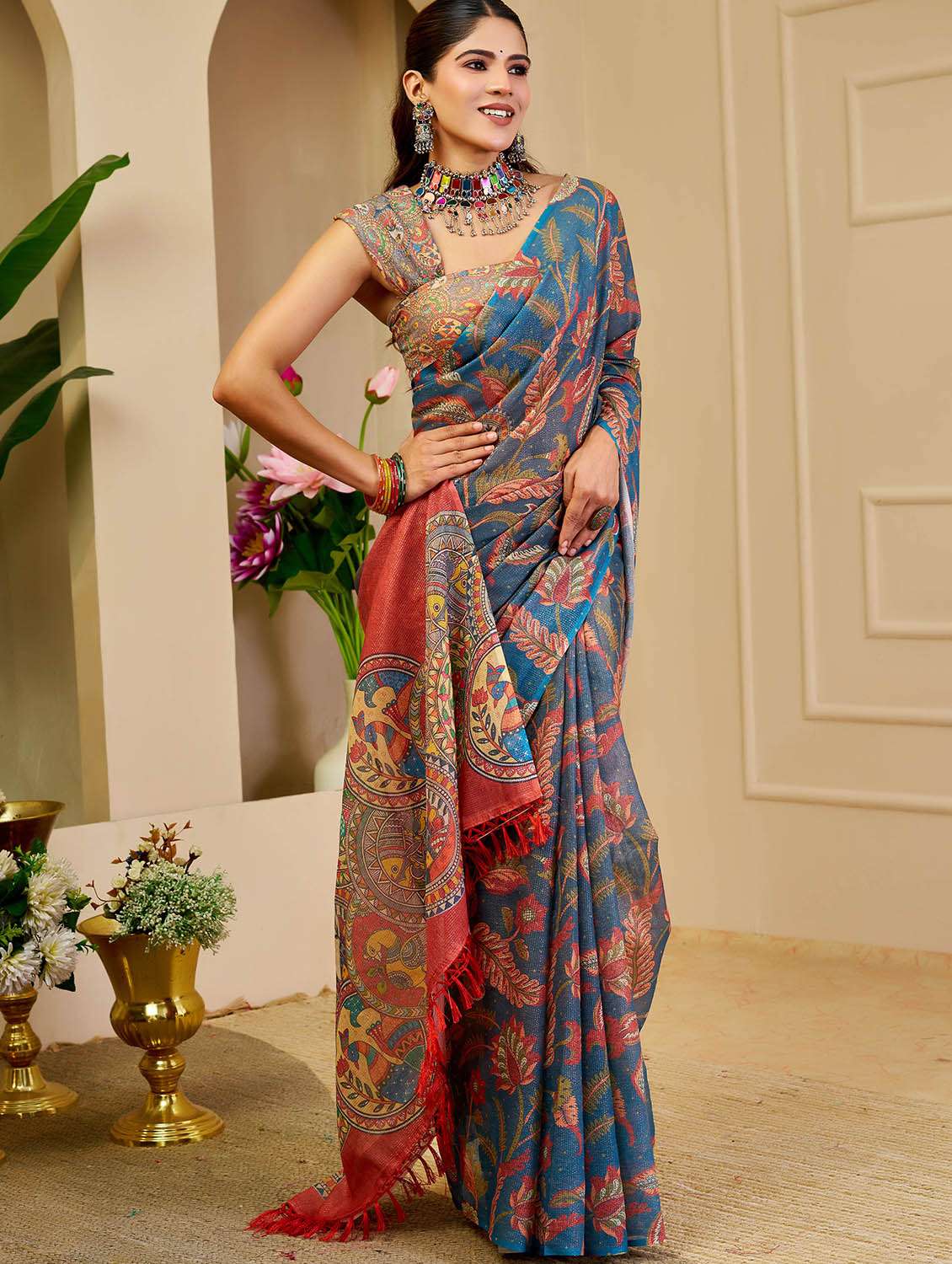 Women Printed Casual Wear Saree With Blouse - 22686618 -  Standard Image - 4