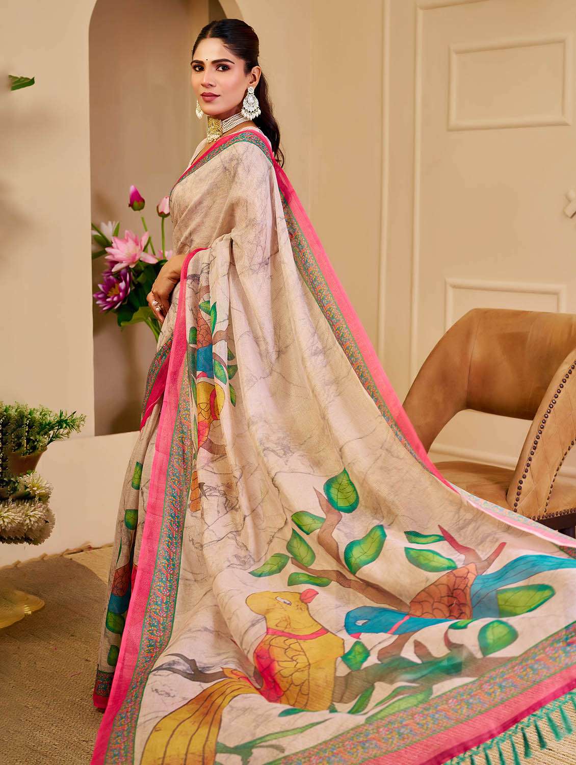 Women Printed Casual Wear Saree With Blouse - 22686620 -  Standard Image - 1